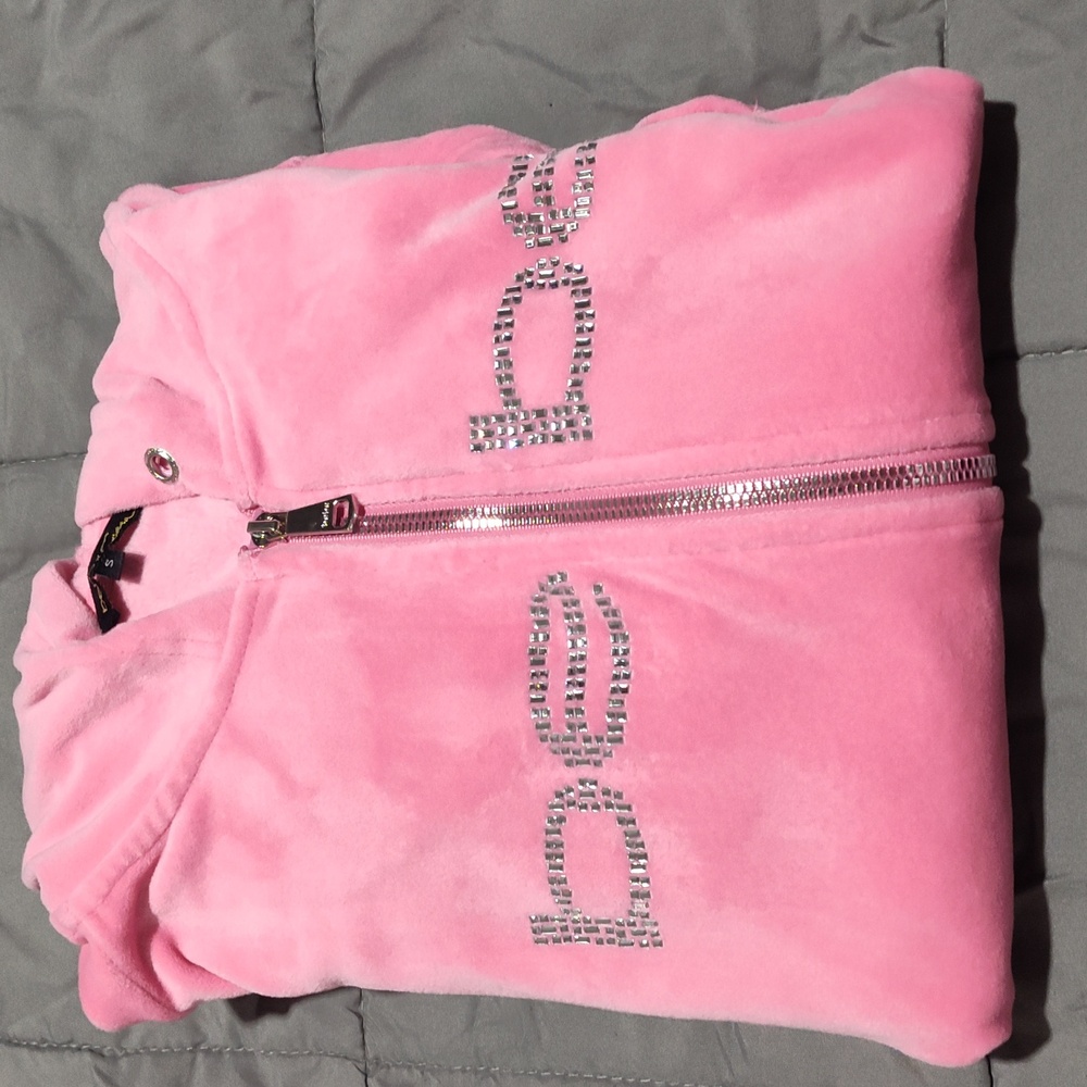 Bebe Pink Velour Matching Outfit with Rhinestone Logo Size Small. - Picture 5 of 7